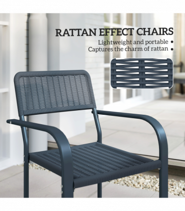 Outsunny Garden Chairs Set of 4, Stackable & Rattan Effect, Dark Grey