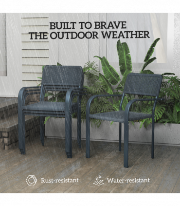 Outsunny Garden Chairs Set of 4, Stackable & Rattan Effect, Dark Grey