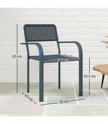 Outsunny Garden Chairs Set of 4, Stackable & Rattan Effect, Dark Grey