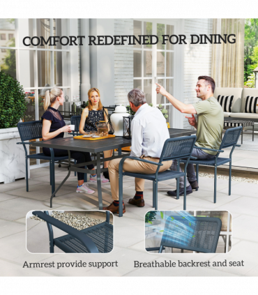 Outsunny Garden Chairs Set of 4, Stackable & Rattan Effect, Dark Grey