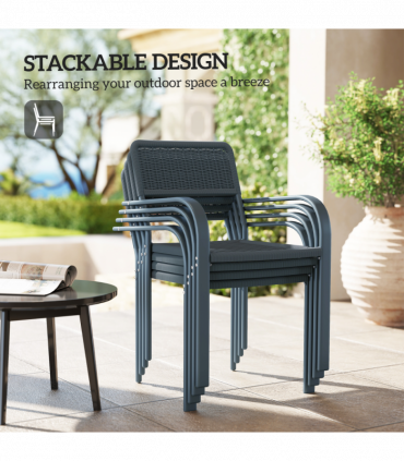 Outsunny Garden Chairs Set of 4, Stackable & Rattan Effect, Dark Grey