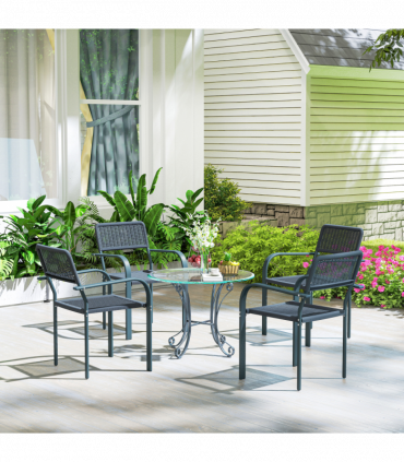 Outsunny Garden Chairs Set of 4, Stackable & Rattan Effect, Dark Grey
