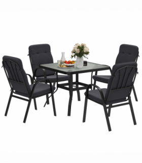 Outsunny Garden Dining Set, Glass Table w/ Umbrella Hole Black