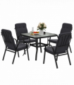 Outsunny Garden Dining Set, Glass Table w/ Umbrella Hole Black