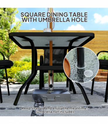 Outsunny Garden Dining Set, Glass Table w/ Umbrella Hole Black