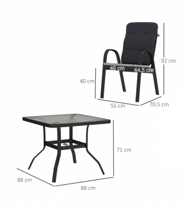 Outsunny Garden Dining Set, Glass Table w/ Umbrella Hole Black