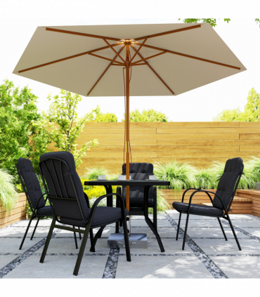 Outsunny Garden Dining Set, Glass Table w/ Umbrella Hole Black