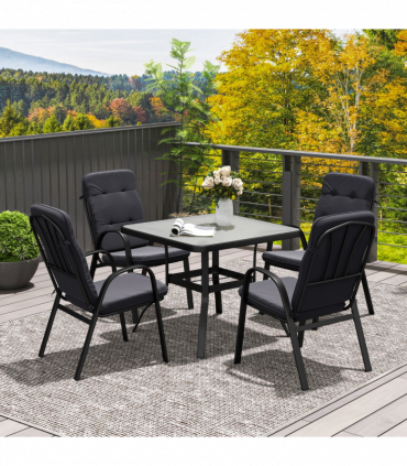 Outsunny Garden Dining Set, Glass Table w/ Umbrella Hole Black