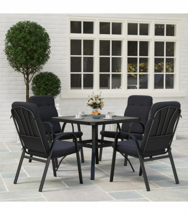 Outsunny Garden Dining Set, Glass Table w/ Umbrella Hole Black