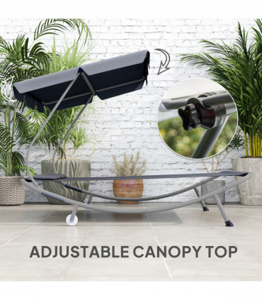 Outsunny Garden Double Hammock Sun Lounger Day Bed Canopy w/ 2 Pillows