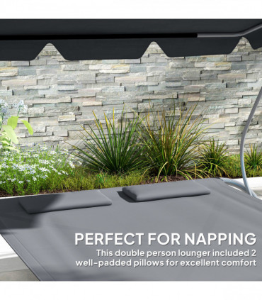 Outsunny Garden Double Hammock Sun Lounger Day Bed Canopy w/ 2 Pillows