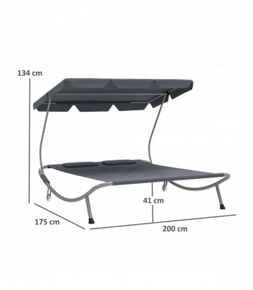 Outsunny Garden Double Hammock Sun Lounger Day Bed Canopy w/ 2 Pillows