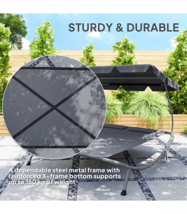 Outsunny Garden Double Hammock Sun Lounger Day Bed Canopy w/ 2 Pillows