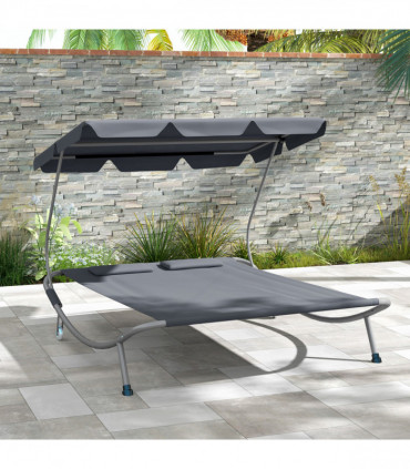 Outsunny Garden Double Hammock Sun Lounger Day Bed Canopy w/ 2 Pillows