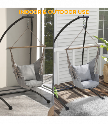 Outsunny Hammock Chair Stand with Metal Frame C Shape Hammock Stand Only, Black