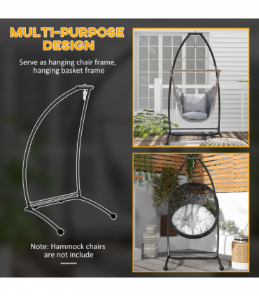Outsunny Hammock Chair Stand with Metal Frame C Shape Hammock Stand Only, Black