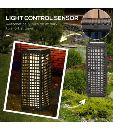 Outsunny Outdoor Rattan Solar Lantern wtih Auto On/Off Solar Powered LED Lights