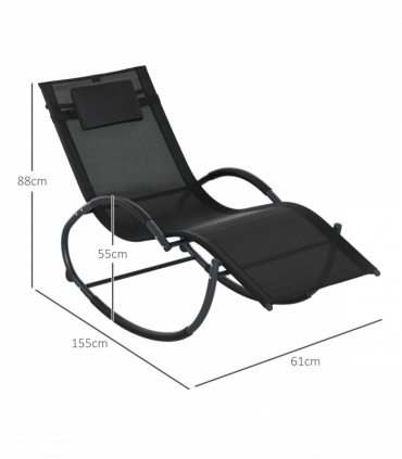 Outsunny Patio Rocking Lounge Chair Zero Gravity Chaise w/ Padded Pillow Black