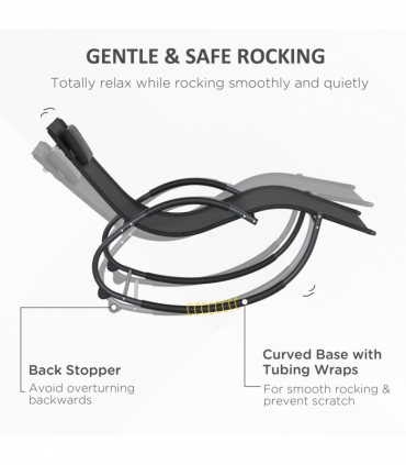 Outsunny Patio Rocking Lounge Chair Zero Gravity Chaise w/ Padded Pillow Black