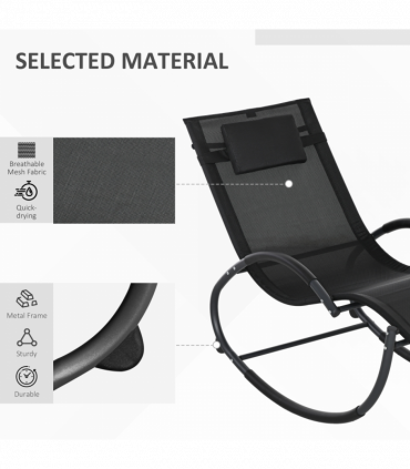 Outsunny Patio Rocking Lounge Chair Zero Gravity Chaise w/ Padded Pillow Black