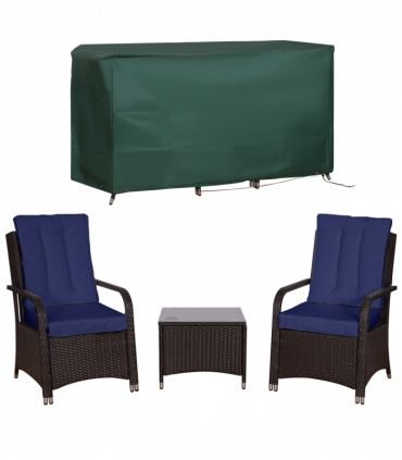 Outsunny Rattan 3PCs Chair Table Bistro Set Patio Set with Steel Frame Blue