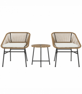 Outsunny Rattan Bistro Set, Small Balcony Furniture with Cushion, Light Grey