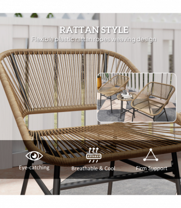 Outsunny Rattan Bistro Set, Small Balcony Furniture with Cushion, Light Grey