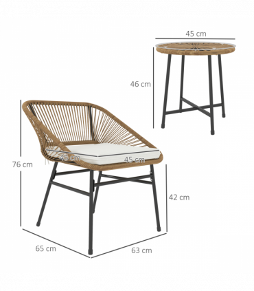 Outsunny Rattan Bistro Set, Small Balcony Furniture with Cushion, Light Grey