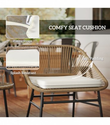 Outsunny Rattan Bistro Set, Small Balcony Furniture with Cushion, Light Grey