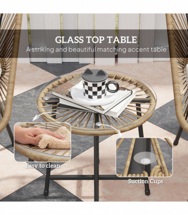 Outsunny Rattan Bistro Set, Small Balcony Furniture with Cushion, Light Grey