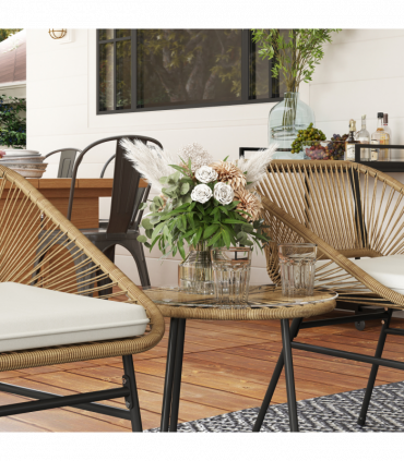 Outsunny Rattan Bistro Set, Small Balcony Furniture with Cushion, Light Grey