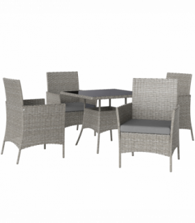 Outsunny Rattan Outdoor Dining Table and Chairs for 4, Light Grey