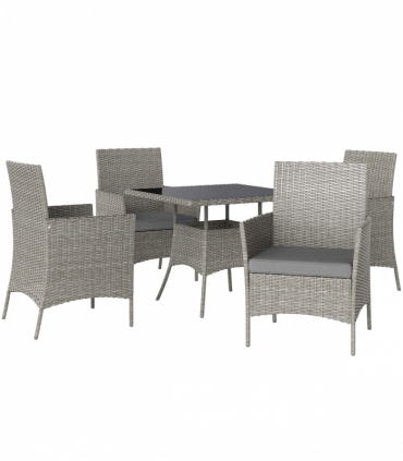 Outsunny Rattan Outdoor Dining Table and Chairs for 4, Light Grey