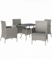 Outsunny Rattan Outdoor Dining Table and Chairs for 4, Light Grey