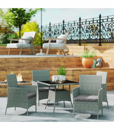 Outsunny Rattan Outdoor Dining Table and Chairs for 4, Light Grey