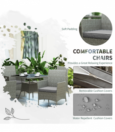 Outsunny Rattan Outdoor Dining Table and Chairs for 4, Light Grey