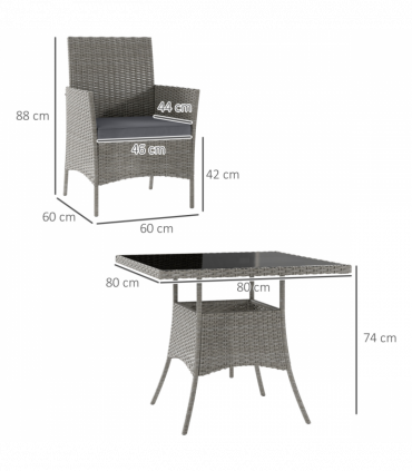 Outsunny Rattan Outdoor Dining Table and Chairs for 4, Light Grey