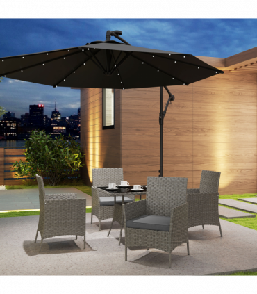 Outsunny Rattan Outdoor Dining Table and Chairs for 4, Light Grey