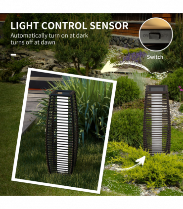 Outsunny Rattan Solar Floor Lamp with Auto On/Off LED Light for Porch Yard Brown