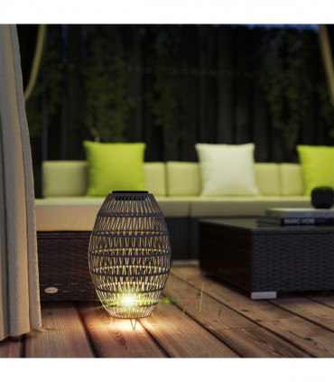 Outsunny Rattan Solar Lamp, Auto On/Off Garden Lantern, Grey