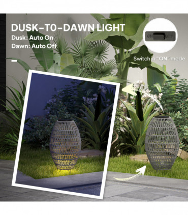 Outsunny Rattan Solar Lamp, Auto On/Off Garden Lantern, Grey
