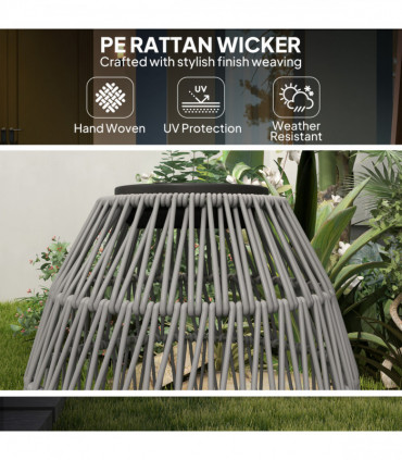 Outsunny Rattan Solar Lamp, Auto On/Off Garden Lantern, Grey