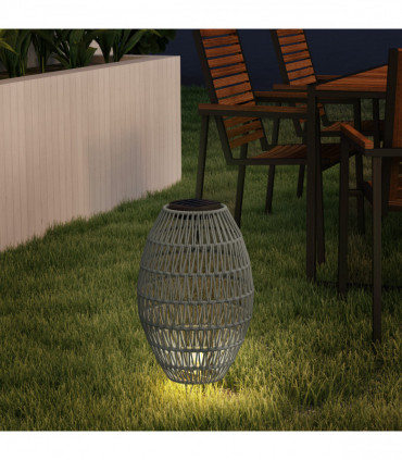 Outsunny Rattan Solar Lamp, Auto On/Off Garden Lantern, Grey