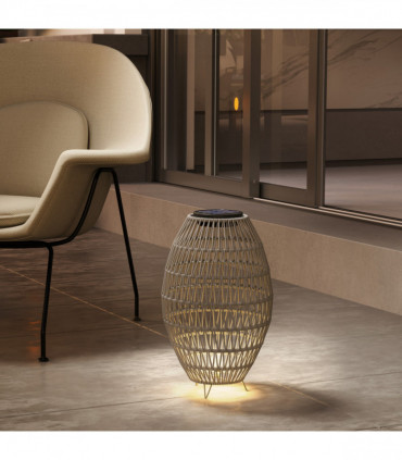 Outsunny Rattan Solar Lamp, Auto On/Off Garden Lantern, Grey