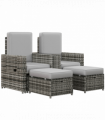 Outsunny Recliner Rattan Sun Lounger w/ Storage Tea Table & Footstools, Grey