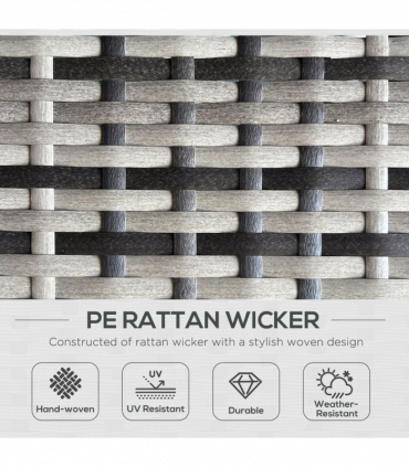 Outsunny Recliner Rattan Sun Lounger w/ Storage Tea Table & Footstools, Grey