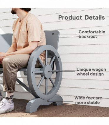 Outsunny Wooden Garden Bench Outdoor Loveseat with High Back, Grey