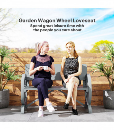 Outsunny Wooden Garden Bench Outdoor Loveseat with High Back, Grey