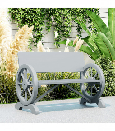 Outsunny Wooden Garden Bench Outdoor Loveseat with High Back, Grey