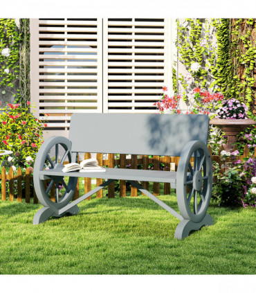 Outsunny Wooden Garden Bench Outdoor Loveseat with High Back, Grey